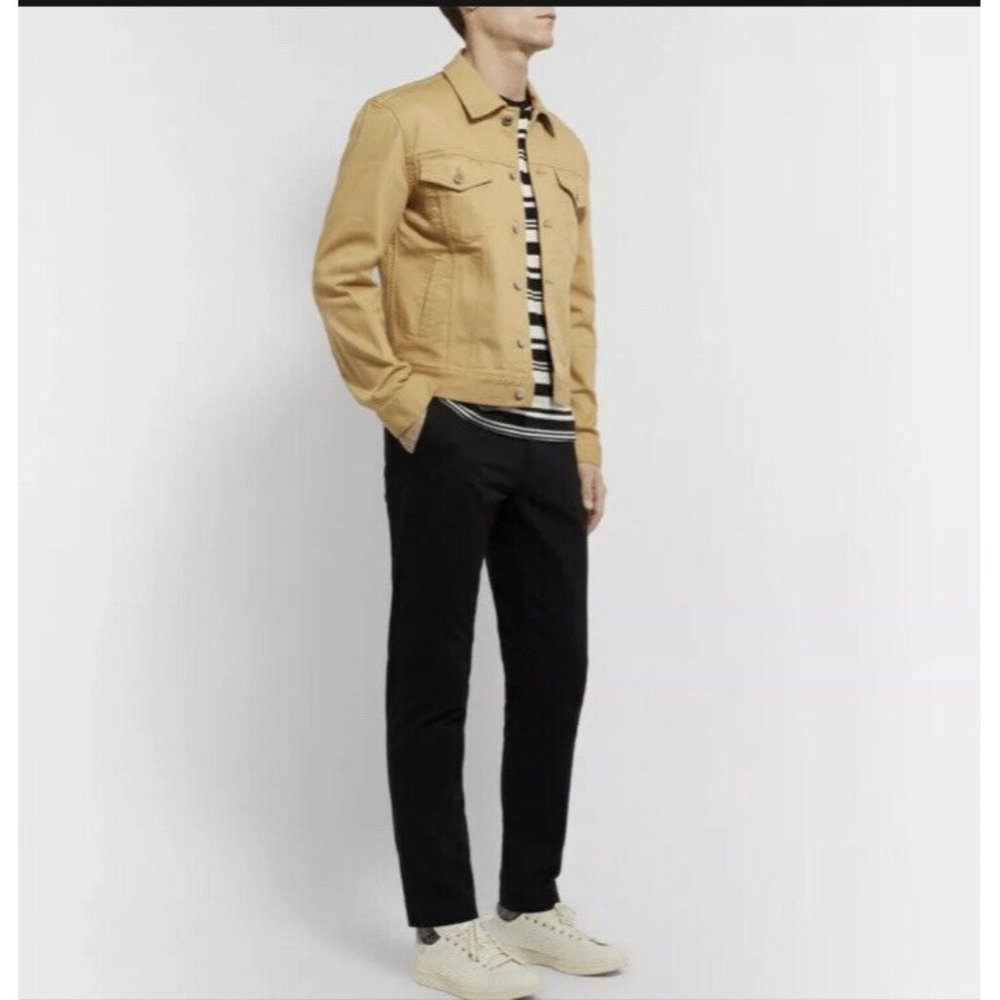 Club Monaco Mens Denim Trucker Jacket Flop Packet-In Mustard Size Small